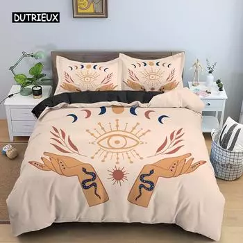 Пододеяльник Hand Palm King Queen Комплект постельного белья Boho Magic Mandala Пододеяльник Hand of Fatima Пододеяльник Hamsa Hand Полиэстеровый чехол для одеяла EU single(135x200cm)
