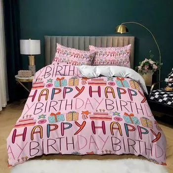 Пододеяльник Happy Birthday King Microfiber Happy Birthday To You Комплект постельного белья в праздничном стиле Soft Queen King Size Пододеяльник EU single(135x200cm)