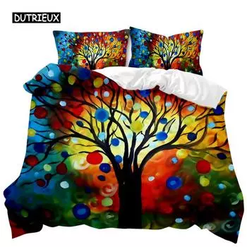 Пододеяльник из дерева Bohemian Forest Happiness Постельное белье из дерева Twin Double Queen King Size Полиэстеровый стеганый чехол EU single(135x200cm)