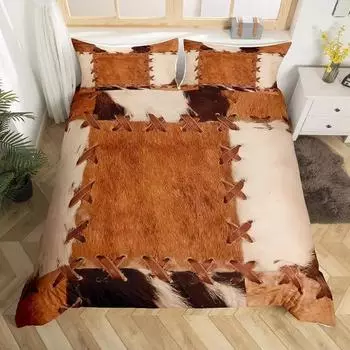 Пододеяльник из коровьей шкуры, комплект постельного белья из микрофибры, кожа фермерского животного, одеяло, двойной, полный, для детей, подростков, декор комнаты EU single(135x200cm)