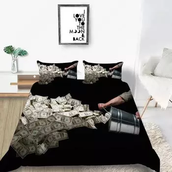 Пододеяльник из микрофибры с изображением долларовых купюр Федерального резерва США с портретом Бена Франклина Комплект постельного белья Queen 70x133cm 2pcs