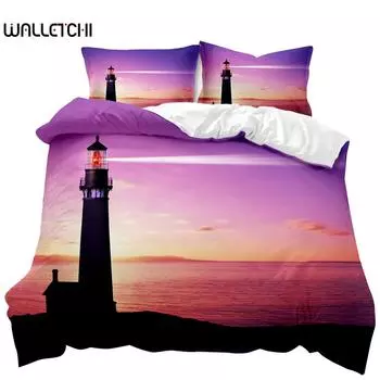 Пододеяльник Lighthouse Ocean, пододеяльник Nautical, покрывало Sunset Nature Double Queen King Size, комплект постельного белья из полиэстера EU single(135x200cm)