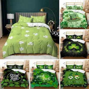 Пододеяльник Lucky Green Leaves King Queen с изображением четырехлистного клевера, комплект постельного белья из мягкого полиэстера с ирландской культурой 70x133cm 2pcs