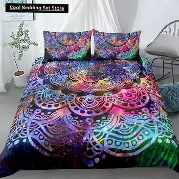 Пододеяльник Mandala King Queen в стиле бохо для подростков, взрослых, девочек, экзотический, этнический, цветочный, 2/3 предмета, полиэстер, одеяло, чехол EU single(135x200cm)