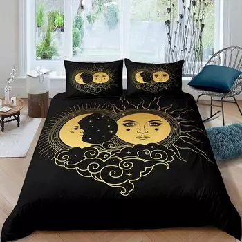 Пододеяльник Mandala Yellow Sun Moon Bohemian Exotic Twin Комплект постельного белья для подростков из полиэстера Double Queen King Покрывало для пододеяльника EU single(135x200cm)