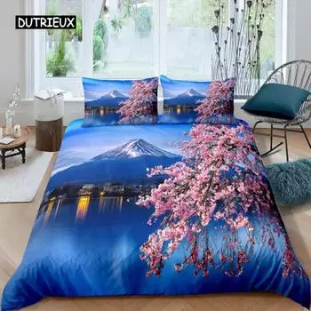 Пододеяльник Mount Fuji, комплект одеяла с изображением озера и гор, комплект постельного белья из микрофибры с изображением природных пейзажей, летний пододеяльник для отдыха EU Single 135x200cm