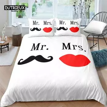 Пододеяльник Mrs Mrs Romance, пододеяльник из микрофибры, белый комплект постельного белья для мальчиков, девочек, подростков, взрослых, свадебный декор на День святого Валентина EU single(135x200cm)