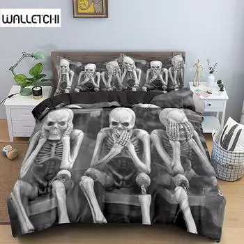 Пододеяльник с 3D черепом 220x240, комплект постельного белья со скелетом, роскошный пододеяльник с застежкой-молнией, 2/3 шт., комплекты одеял королевского размера EU single(135x200cm)