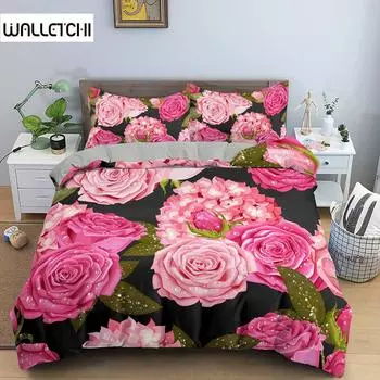 Пододеяльник с 3D-цветком розы, двуспальный, 210x210, комплект постельного белья, 2/3 шт., наволочка с застежкой-молнией, полиэстеровый чехол размера King Size EU single(135x200cm)