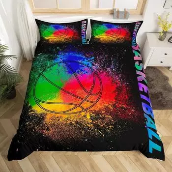Пододеяльник с баскетбольным мячом Queen Blue Red Green Tie Dye Комплект постельного белья Grunge Neon Sports Покрывало Neon Ball Game Покрывало EU Single 135x200cm