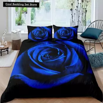 Пододеяльник с цветочным принтом «Blue Rose» King Queen, комплект постельного белья с 3D-цветами, покрывало на одеяло ко Дню святого Валентина с ботаническим узором EU single(135x200cm)