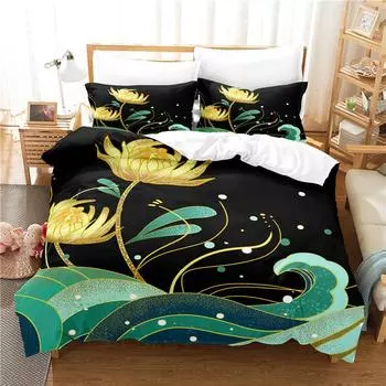 Пододеяльник с цветочным принтом лотоса King Microfiber Water Hibiscus Комплект постельного белья Flower Leaves Пододеяльник Nature Art Theme Покрывало EU single(135x200cm)