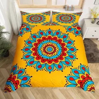 Пододеяльник с цветочным принтом в стиле ретро Мандала Queen Color Lotus Flower, комплект постельного белья Abstract Art, экзотическое бохо-покрывало 70x133cm 2pcs