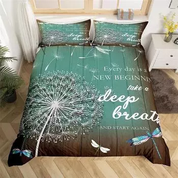 Пододеяльник с цветочным рисунком «Одуванчик» King Queen Wooden Plane Farmhouse Bedwear Cover Microfiber Dragonfly Botanical Weed Beddding Set 135x200cm 2pcs