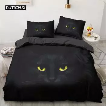Пододеяльник с изображением черного кота, комплект постельного белья для детей, девочек, взрослых, украшение для спальни, подарок для домашнего питомца, любителя кошек, удобный чехол Queen King 2/3 шт. EU single(135x200cm)