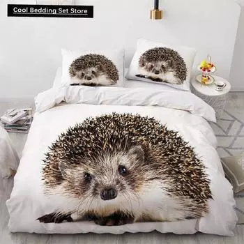 Пододеяльник с изображением ежа King Queen 3D Lovely Animal Комплект постельного белья для детей, подростков, взрослых, дикая природа, пододеяльник, наволочка, детские подарки EU single(135x200cm)