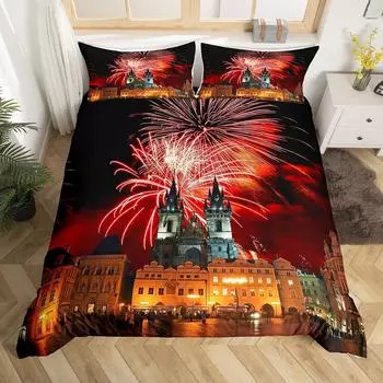 Пододеяльник с изображением фейерверка, комплект постельного белья Fantasy Castle, комплект постельного белья Prague Cityscape, комплект постельного белья из микрофибры с изображением магических психоделических цветов EU single(135x200cm)