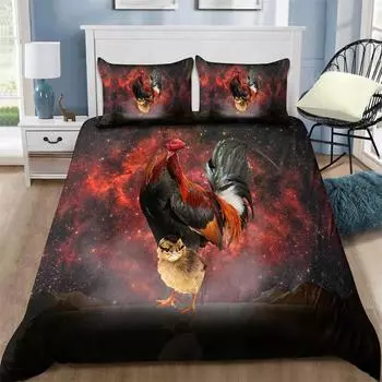 Пододеяльник с изображением фермерской курицы, короля, королевы, петуха, гуся, утки, комплект постельного белья для детей, подростков, взрослых, фермерских животных, 2/3 шт., мягкое одеяло EU Single135x200cm