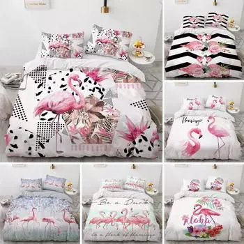 Пододеяльник с изображением фламинго King Queen 3D Pink Animal, комплект постельного белья для детей, подростков, взрослых, пододеяльник с наволочкой в акварельном стиле 70x133cm 2pcs