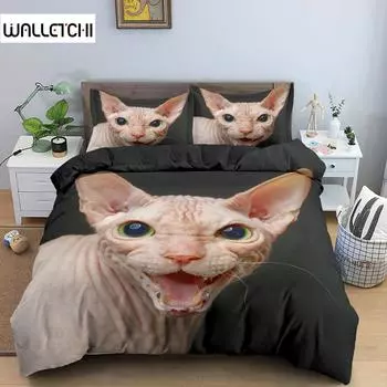Пододеяльник с изображением канадского сфинкса и кошки King Queen Lovely Pet Kitty, комплект постельного белья для детей, подростков и взрослых, с милым животным, мягкий полиэстеровый пододеяльник EU single(135x200cm)