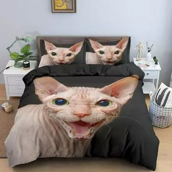 Пододеяльник с изображением канадского сфинкса и кошки King Queen Lovely Pet Kitty, комплект постельного белья для детей, подростков и взрослых, с милым животным, мягкий полиэстеровый пододеяльник EU single(135x200cm)