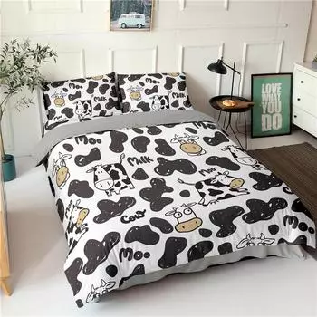 Пододеяльник с изображением коровы, размер King/Queen, милый мультяшный черно-белый комплект постельного белья с рисунком коровы для детей, 2/3 предмета, полиэстеровое одеяло 70x133cm 2pcs