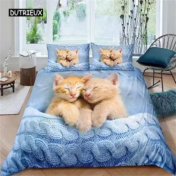 Пододеяльник с изображением кота, милый котенок, одеяло для детей, мальчиков, девочек, подростков, покрывало с 3D-животными, подарки для любителей кошек EU single(135x200cm)