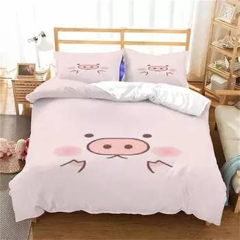 Пододеяльник с изображением милой свиньи из мультфильма Kawaii Animals Комплект постельного белья King Microfiber Farmhouse Wildlife Theme Одеяло Чехол Наволочки 135x200cm 2pcs
