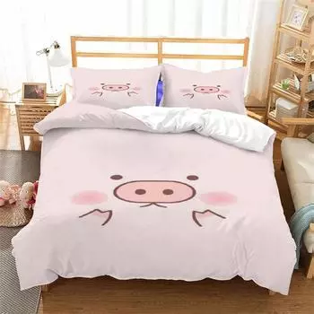 Пододеяльник с изображением милой свиньи из мультфильма Kawaii Animals Комплект постельного белья King Microfiber Farmhouse Wildlife Theme Одеяло Чехол Наволочки EU single(135x200cm)