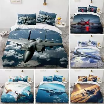 Пододеяльник с изображением самолета размера King Queen из микрофибры с изображением летящего самолета, комплект постельного белья с принтом неба для детей, мальчиков и девочек 70x133cm 2pcs