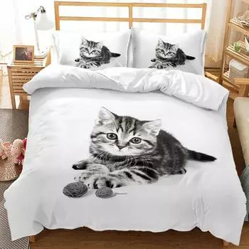 Пододеяльник с котами Кошки и собаки играют Рождество Животное Домашнее животное Комплект постельного белья для детей подростков Двуспальный Квинсайз Кингсайз Полиэстер Чехол для квилтов EU single(135x200cm)