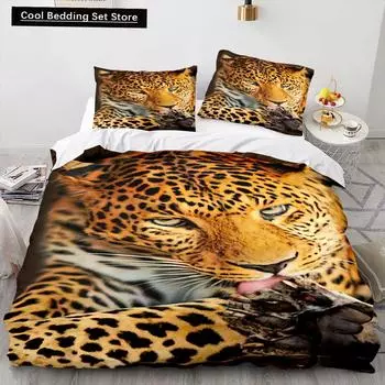 Пододеяльник с леопардовым принтом King Queen Size Коричневый комплект постельного белья с изображением гепарда для детей подростков взрослых диких животных 2/3 шт. полиэстеровый пододеяльник EU single(135x200cm)