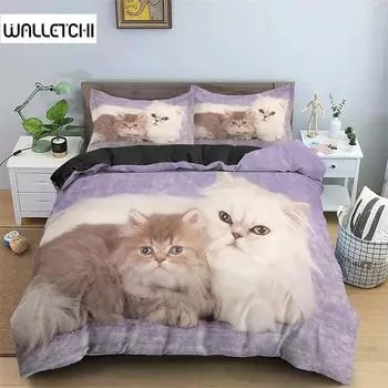 Пододеяльник с милыми котами и рисунком щенка Пододеяльник Постельное белье Комплекты одеял Мягкие пододеяльники и наволочки Односпальные/Двуспальные/Королевские/Королевские 135x200cm 2pcs