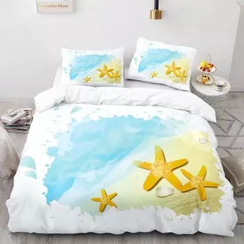 Пододеяльник с морскими звездами King Queen Blue Ocean Bedding Set Beach Seaside Quilt Cover Sea Animal 2/3pcs Polyester Bed Cover 140x200cm 3pcs