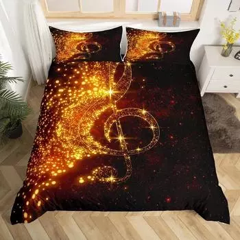 Пододеяльник с музыкальными нотами King Queen Glittering Guitar Music Instrument Комплект постельного белья Starry Beder Cover Galaxy Quilt Cover 70x133cm 2pcs