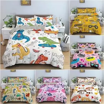Пододеяльник с рисунком из мультфильма для детей, комплект постельного белья для спальни, роскошное уютное постельное белье, домашний текстиль, размер King Queen, полный EU Single 135x200cm