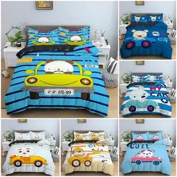 Пододеяльник с рисунком медведя и машины, комплект постельного белья для детей, мягкая, уютная, одеяло, покрывала King Twin 70x133cm 2pcs