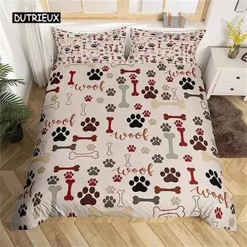 Пододеяльник с рисунком собачьей лапы, милый комплект постельного белья с рисунком собачьей лапы для подростков, девочек, мальчиков, декор комнаты, подарки, домашнее животное, мультяшный пододеяльник EU single(135x200cm)