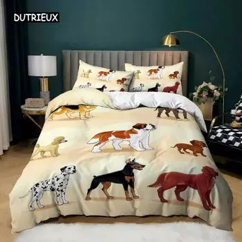 Пододеяльник с рисунком собаки из мультфильма, комплект постельного белья с изображением золотистого ретривера для девочек и мальчиков, любителей собак, мягкий полиэстеровый пододеяльник размера «king-size» EU single(135x200cm)