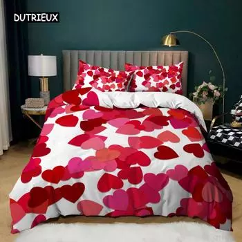 Пододеяльник с сердечками Love, комплект постельного белья King Size Valentines, розовый узор Love Heart, мягкий полиэстер для девочек и женщин, пододеяльник EU single(135x200cm)