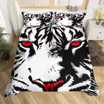 Пододеяльник с тигром King Queen Wild Animal Покрывало Комплект постельного белья Wildlife для мальчиков и девочек Современное искусство Покрывало для спальни Декор 70x133cm 2pcs
