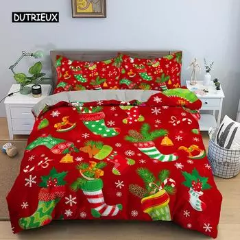 Пододеяльник Счастливого Рождества Постельное белье Рождественские украшения для дома Рождественские украшения Подарки на Рождество Навидад С Новым годом US Queen(228x228cm)