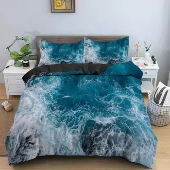 Пододеяльник Sea Wave размера King Queen 3D Blue Ocean Spray Waves, комплект постельного белья для детей и подростков, мягкий пододеяльник с лазурным морским принтом EU Single 135x200cm