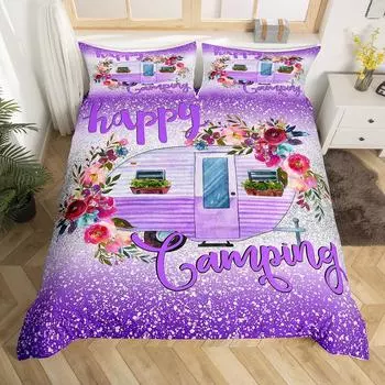 Пододеяльник в деревенском стиле для кемпинга King для мальчика и девочки Flower Happy Camping Комплект постельного белья Space Star Glitter Galaxy 135x200cm 2pcs