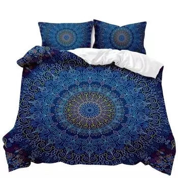 Пододеяльник в стиле богемной мандалы размера Queen Tie Dye Spiral Пододеяльник в стиле хиппи в стиле бохо Комплект постельного белья с экзотическим цветочным рисунком из полиэстера 70x133cm 2pcs