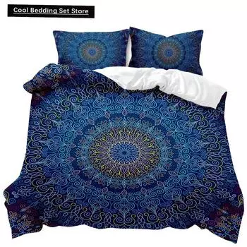 Пододеяльник в стиле богемной мандалы размера Queen Tie Dye Spiral Пододеяльник в стиле хиппи в стиле бохо Комплект постельного белья с экзотическим цветочным рисунком из полиэстера 150x200cm 3pcs