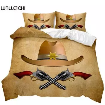 Пододеяльник Western Cowboy для подростков с тематикой Дикого Запада, ковбойская шляпа и пистолет, двойной двуспальный чехол Queen King Size из полиэстера, стеганое одеяло EU single(135x200cm)
