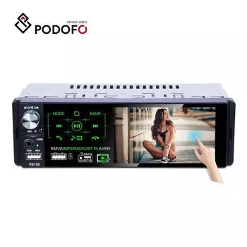 Podofo 1 Din 4,1-дюймовый MP5-плеер Автомобильный радиоприемник Авторадио HD с сенсорным экраном MP5 RDS Радио Поддержка заднего вида FM BT USB Дистанционное управление на руле чёрный