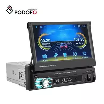 Podofo 1 Din 7-дюймовый Carplay Выдвижной автомобильный радиоприемник Универсальный D-Play Авторадио Автомобильный MP5-плеер FM Bluetooth Автомобильный видеорегистратор TF/USB Камера заднего вида