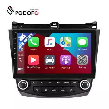 Podofo 2 + 32G Android 11 2 Din 10,1-дюймовая автомобильная стереосистема с автомагнитолой для Honda Accord 2003-2007 с Carplay Android Auto GPS Wi-Fi Hi-Fi Bluetooth FM